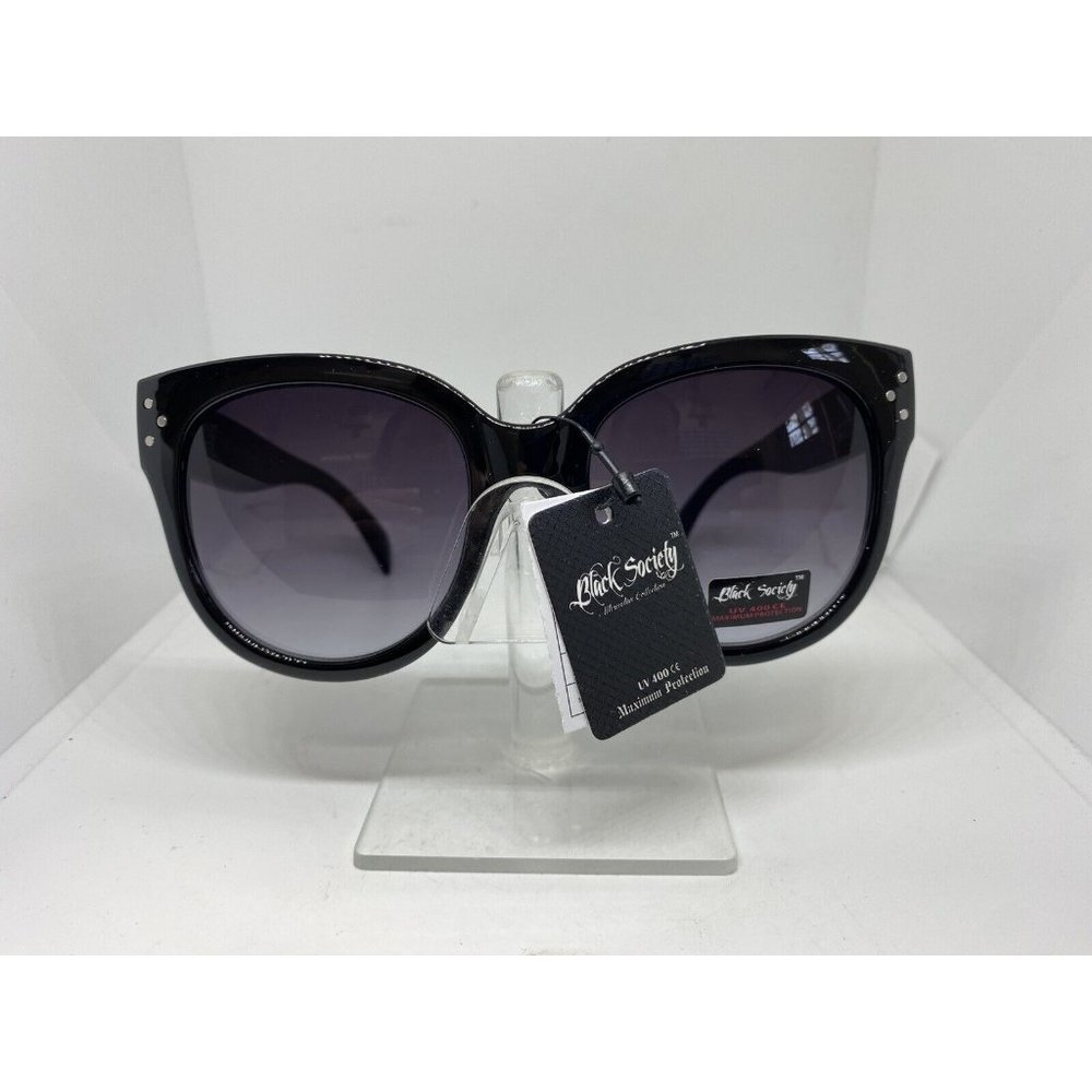 Black Society Sunglasses Womens Cat Eye Black Frame Black Lens Skull + Studs NWT